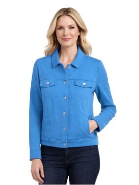 Kelly by Clinton Kelly Aqua Blue Button Ponte Trucker Jacket Size Small